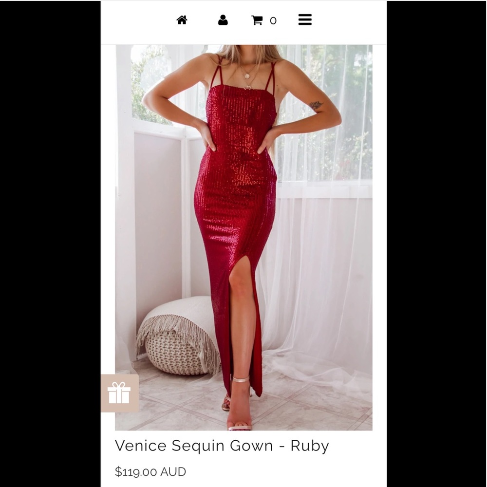 NWT Venice Sequin Gown Ruby Red